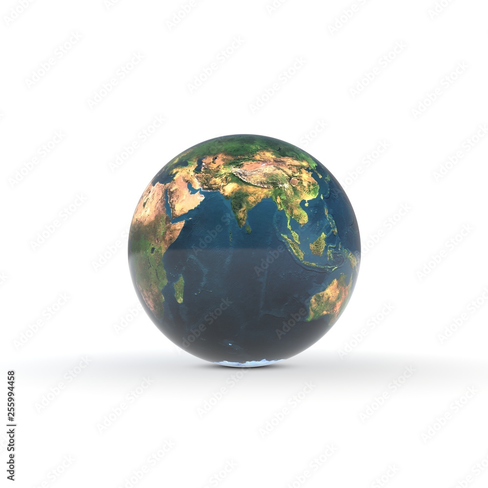 Planet Earth Sphere On White Background With Soft Shadows Planet Earth Sphere On White Background With Soft Shadows