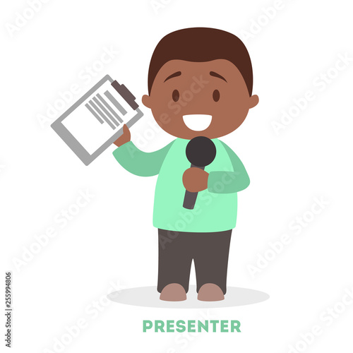 Little boy as a newscaster. Young character standing