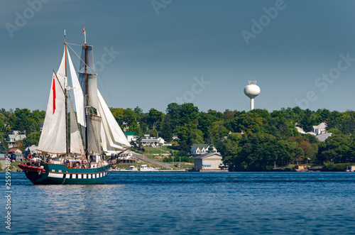 Tall ship under fulll sail off the New York  State Coastline. photo