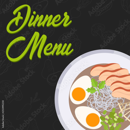 Menu concept. Dinner menu. Soup in flat style. Vector illustration.