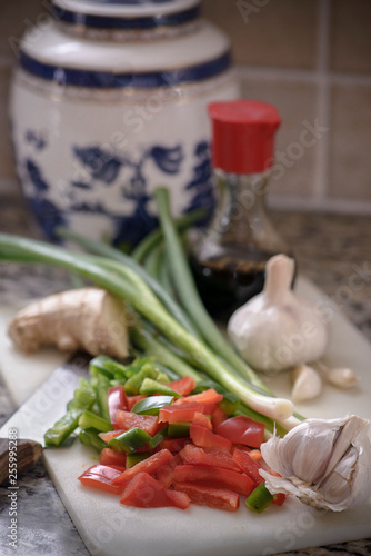 Chopped ingredients for an Asian dinner