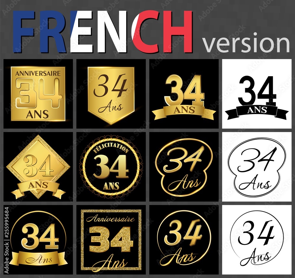 French set of number 34 templates