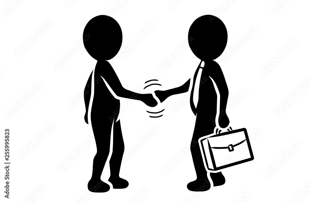 verkaufsgespr-ch-mit-handschlag-mit-zwei-schwarz-wei-en-m-nnchen-flat