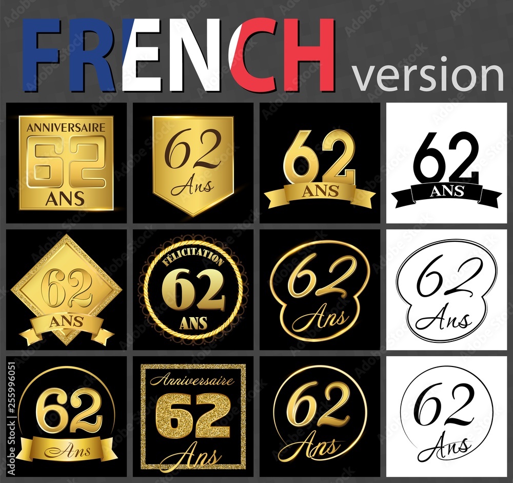 French set of number 62 templates