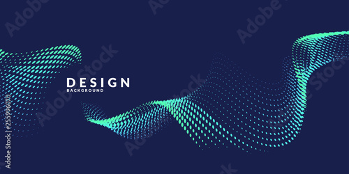 Vector abstract background with dynamic waves, line and particles.