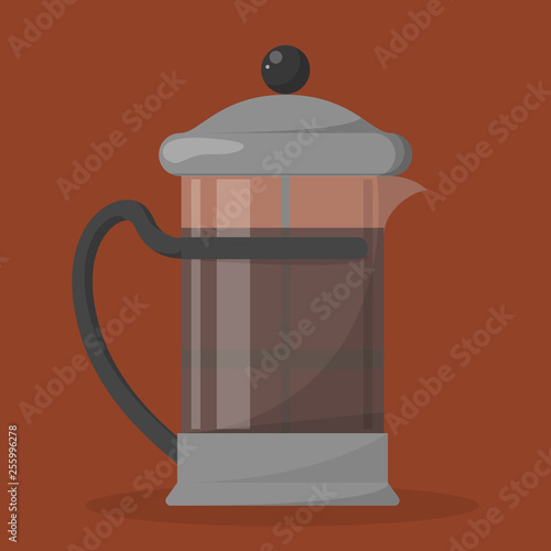 French press made of glass full of hot tasty drink