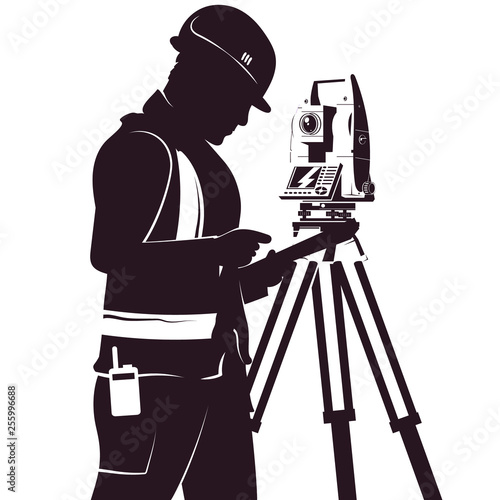 Uniformed surveyor and total station silhouette for geoedesy