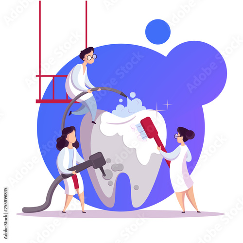 Group of dentist treat big tooth. Medical treatment
