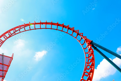 Fototapeta Naklejka Na Ścianę i Meble -  Amusement park Roller coaster rail