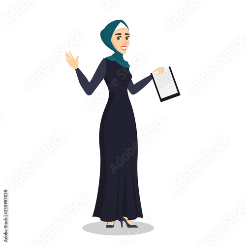 Arab business woman. Lady in a hijab standing