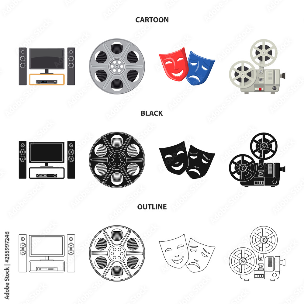 Vector illustration of television and filming symbol. Set of television and viewing stock vector illustration.