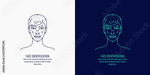 Biometric identifier of a person. Face Identication illustration