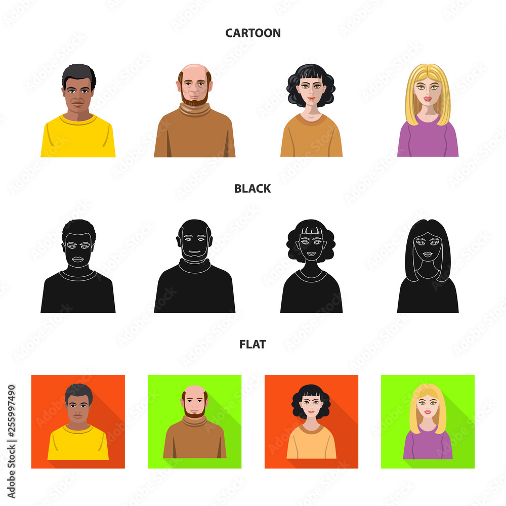 Vector design of hairstyle and profession  symbol. Set of hairstyle and character  stock symbol for web.