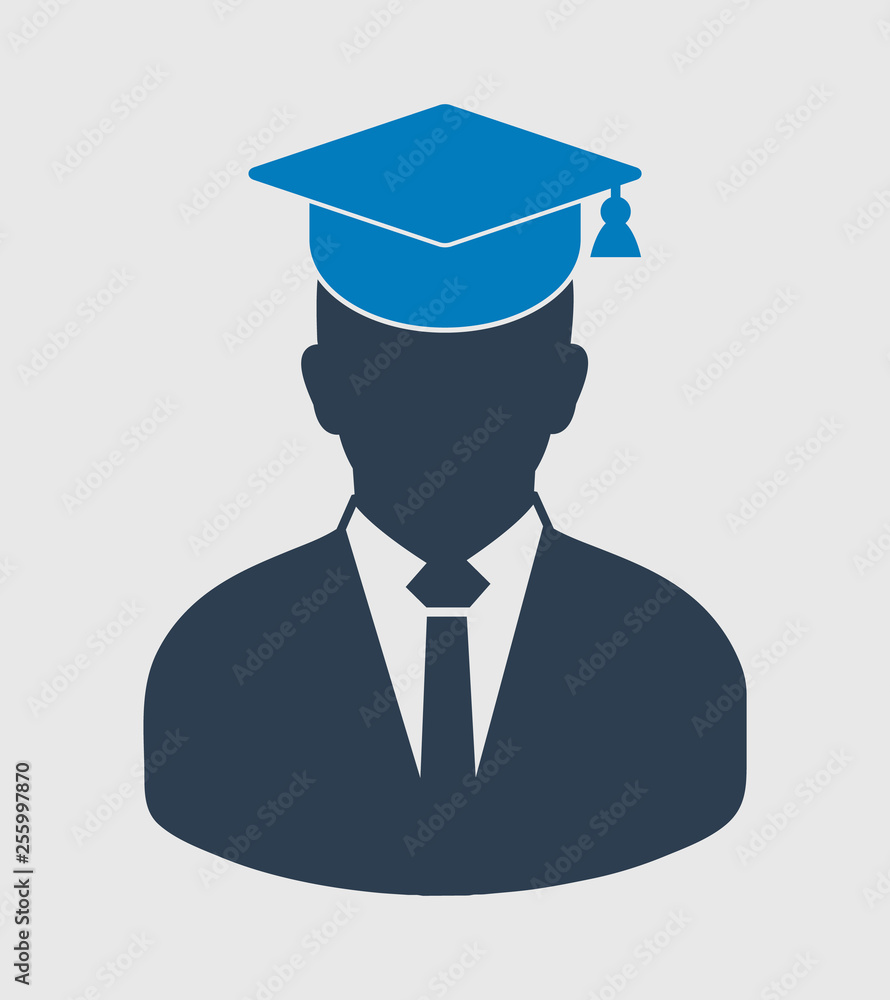 Male graduate student icon with gown and cap. Flat style vector EPS. Male graduate student icon with gown and cap. Flat style vector EPS.