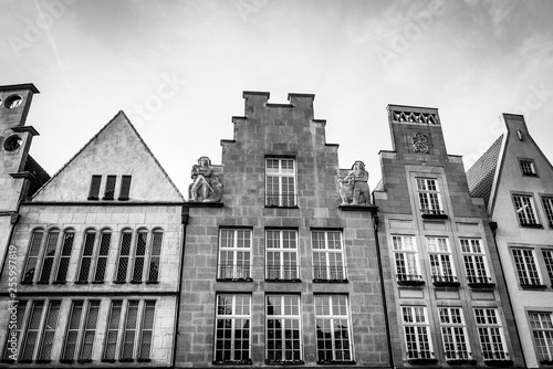 Tops of the facades of historic buildings in the center of Münster, Germany