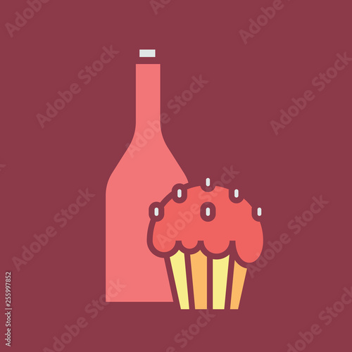 Color icon wine with kulich