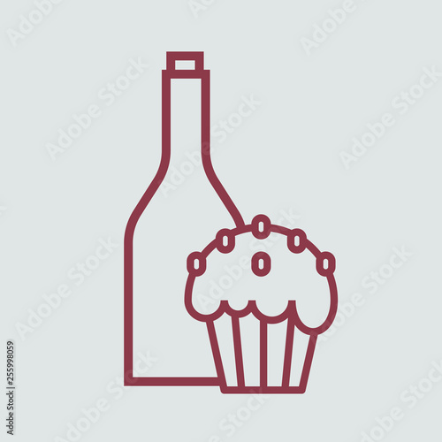 Line icon wine with kulich