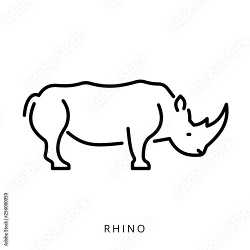 Vector illustration black outline african safari animal rhinoceros icon