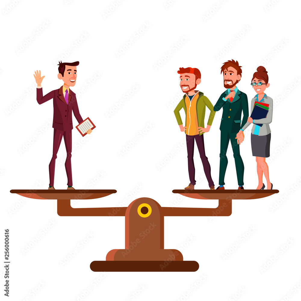 Man Versus Group Of People Stand On Scales In Equal Balance Vector Flat  Cartoon Illustration Stock Vector | Adobe Stock
