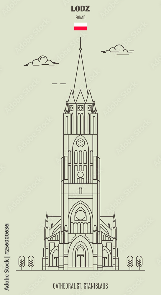 Cathedral St Stanislausl in Lodz, Poland. Landmark icon