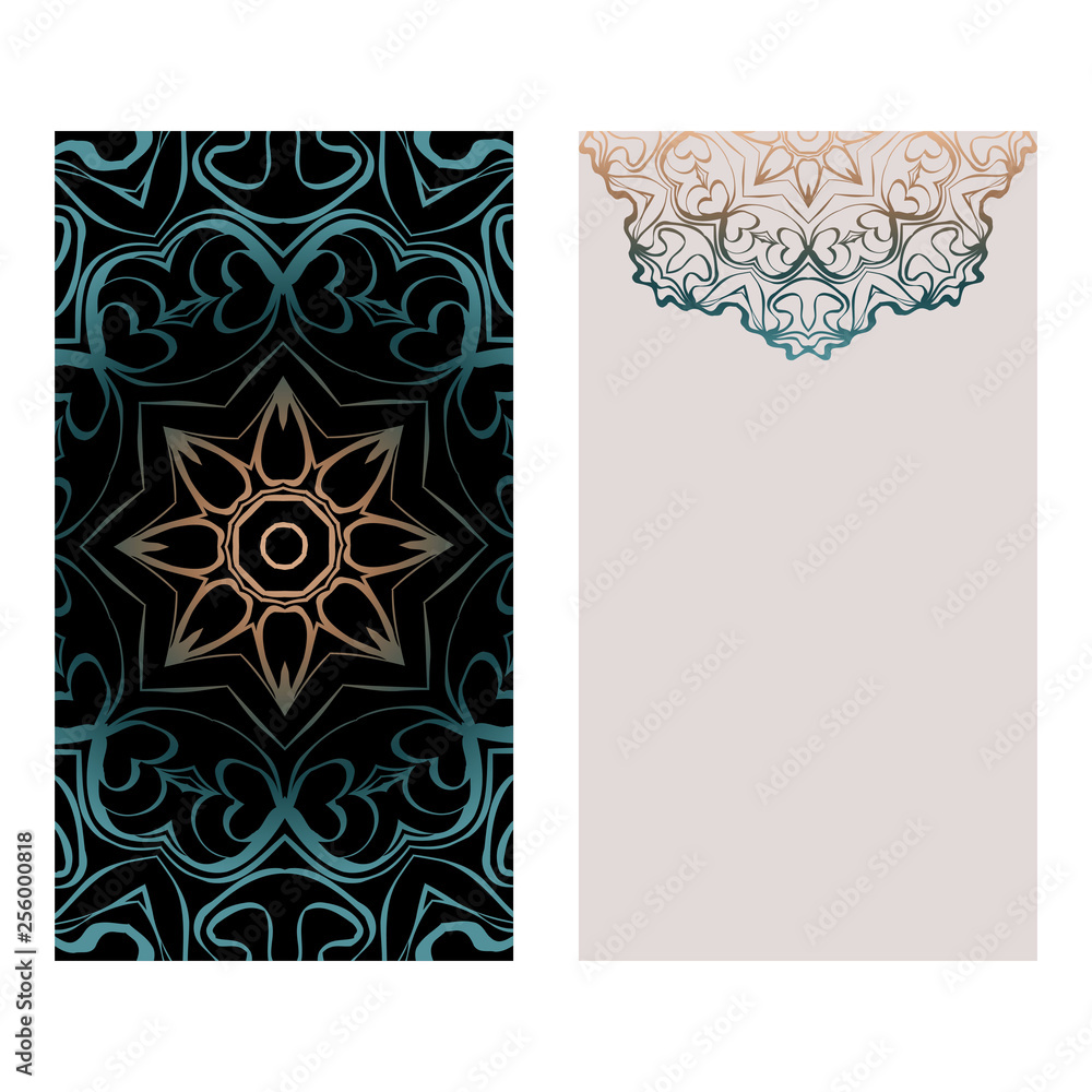 Set Of Template Greeting Card, Invitation With Space For Text. Mandala Design. Vector Illustration. Fantasy color