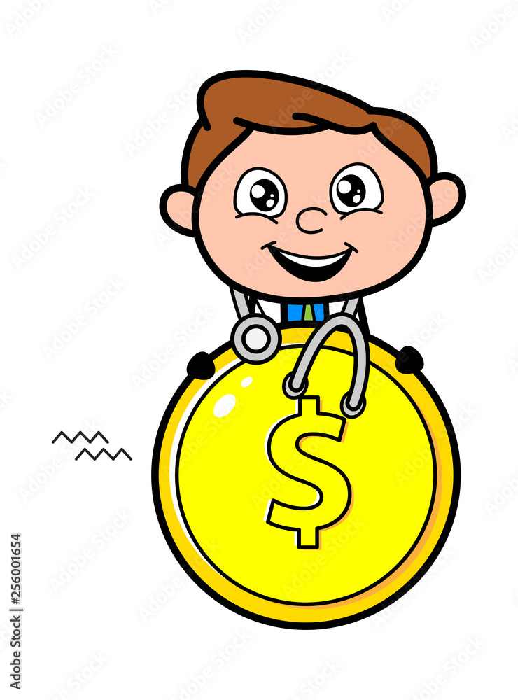 Cartoon Young Doctor with Dollar Coin Vector Cartoon Young Doctor with Dollar Coin Vector