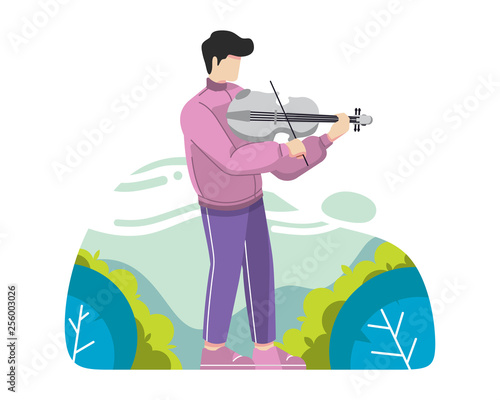 Young man playing violin vector illustration