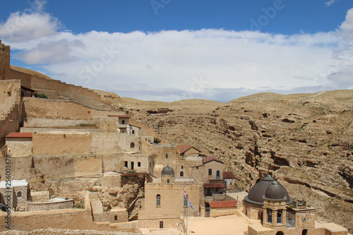 The Mar Saba Monastery, Laura of our Holy Father Sabbas the Sanctified in the Kidron Valley, in the Judaean desert known as the Judean wilderness and surroundings, near Betlehem, Palestinian, Israel photo