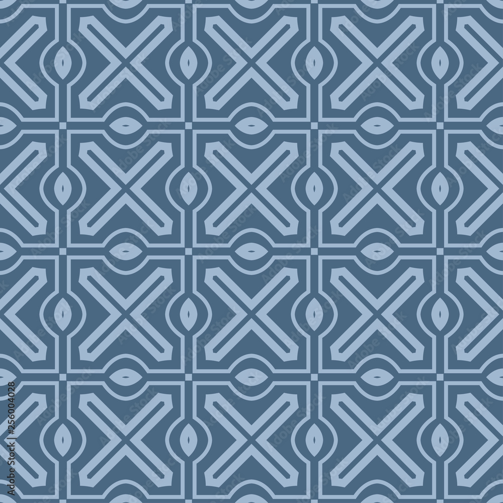 Seamless Line Geometric Pattern. Abstract Geometry Flower. Vector Illustration. Interior Decoration, Wallpaper, Presentation, Fashion Design . Pastel Blue Color