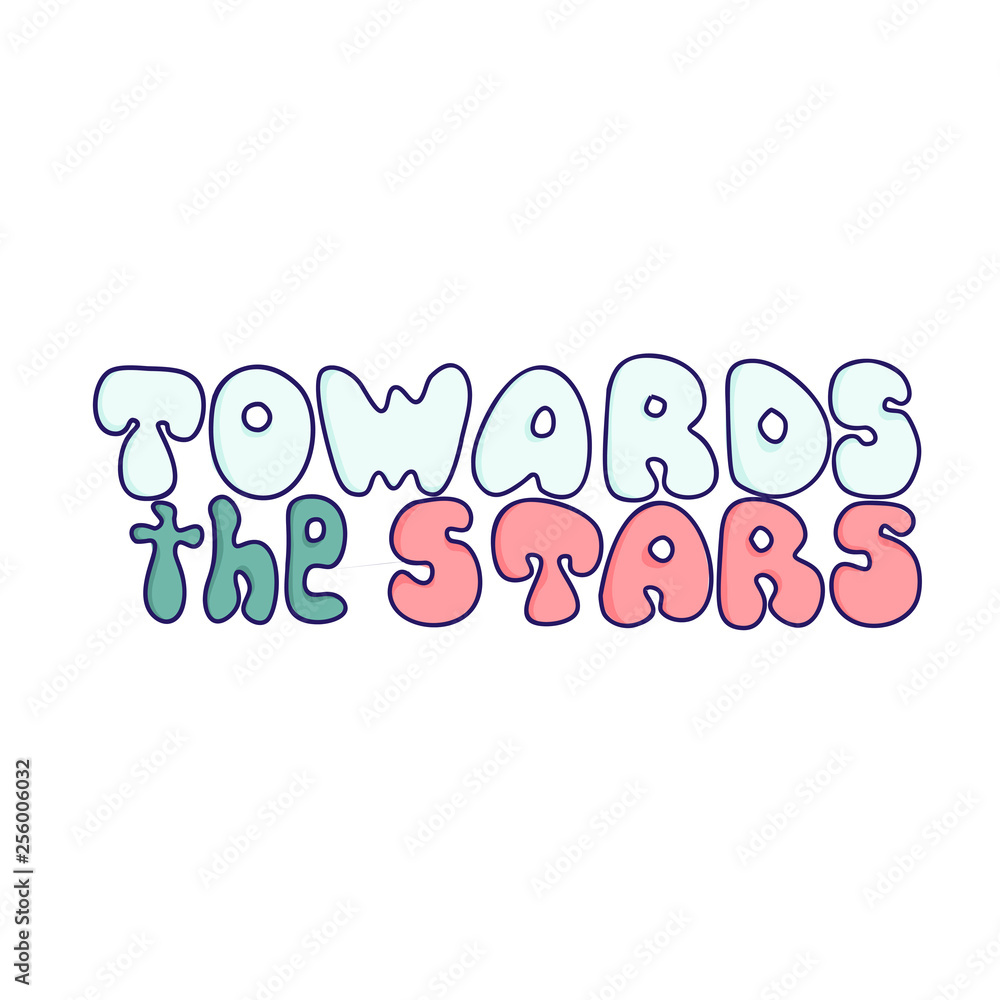 Naklejka premium Kawaii cartoon letters, the inscription towards the stars