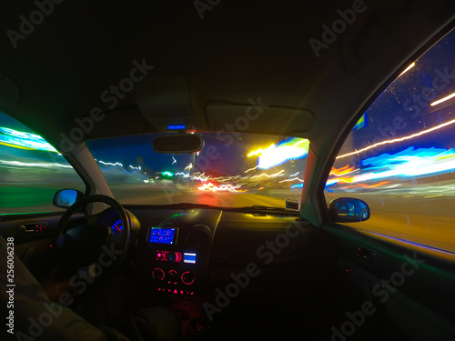 Drive the car in the city at night