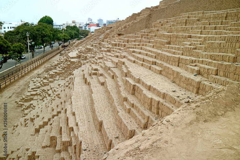 Huaca Pucllana, popular archaeological site in urban Lima, Peru, South America