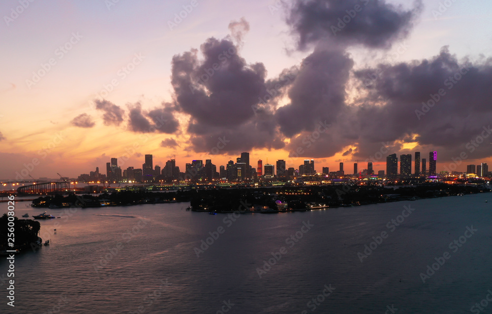 Miami downtown sunset view