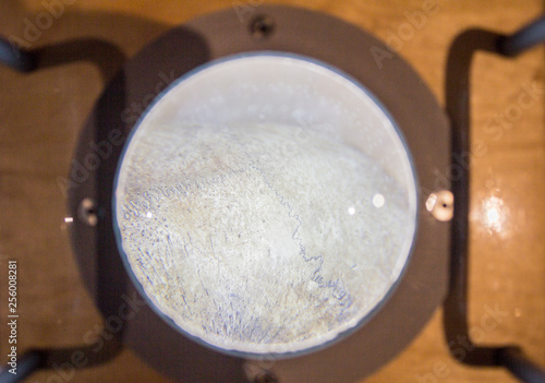 Human skull through magnifier