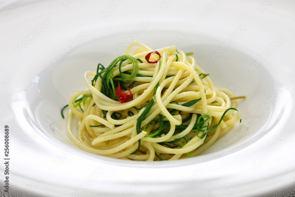 spagetti with agretti, italian food spagetti with agretti, italian food