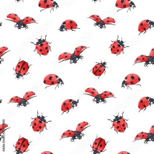 Fototapeta Watercolor ladybug seamless vector pattern