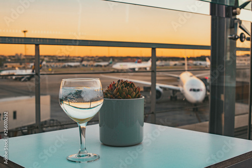 A refreshing drink at the airport terrace before catching a flight