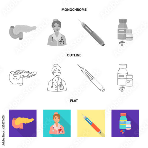 Vector design of diet and treatment  logo. Set of diet and medicine vector icon for stock.