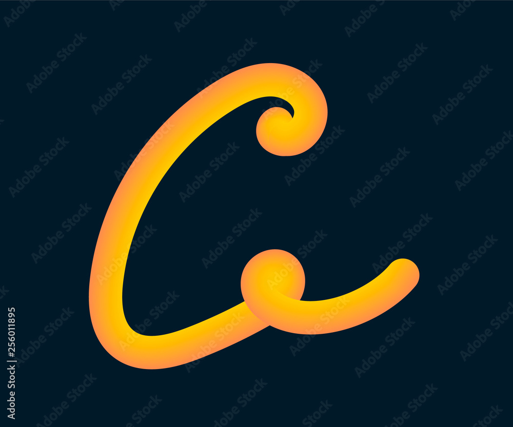 3D Vector tube of the letter C. Calligraphy vector illustration. 3D Vector tube of the letter C. Calligraphy vector illustration.
