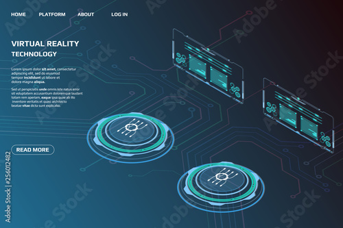 UI Futuristic Isometric 3D Technology Big Data Communication Transfer Concept. Scifi Display Gadget Virtual Reality Monitoring System Element For Web, Game, App Illustration