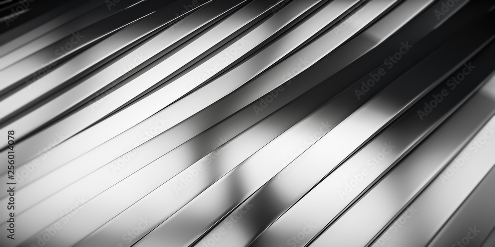 Elegant Luxury Metal smooth line background. Abstract metallic Stainless steel curve shapes. 3d render - obrazy, fototapety, plakaty 