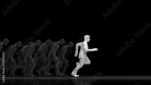 Businessman in white running Success race with competition. 3D Rendering.