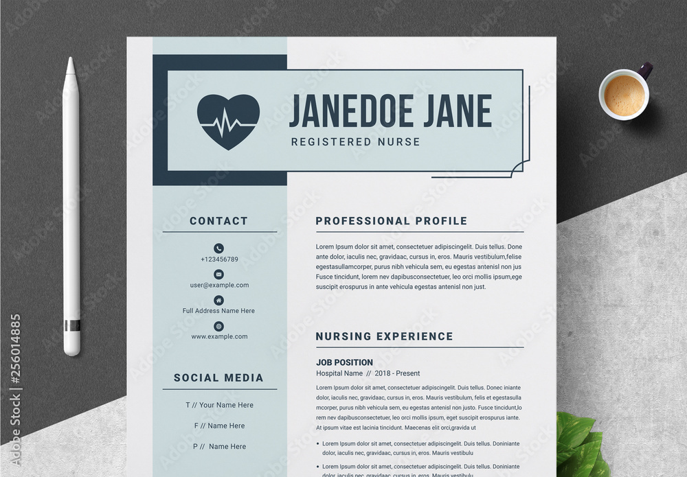 Resume and Cover Letter Layout with Light Blue Accents Stock Template ...