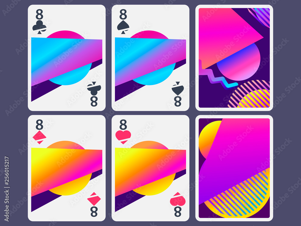 Playing cards in modern style. Gradient shapes, geometric objects. The reverse side of the playing card. Vector illustration