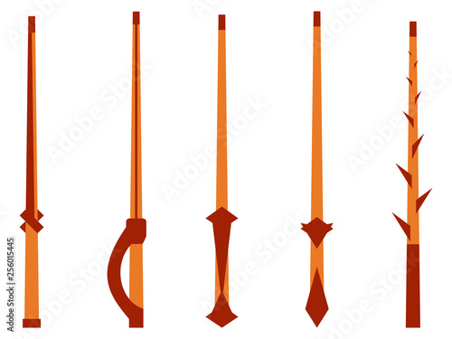 Magic wands. Magic and magical objects. Tool wizard isolated on white background. Vector illustration