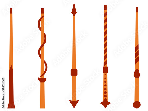 Magic wands. Magic and magical objects. Tool wizard isolated on white background. Vector illustration