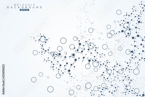 Structure molecule and communication. Dna, atom, neurons. Scientific concept for your design. Connected lines with dots. Medical, technology, chemistry, science background. Vector illustration.