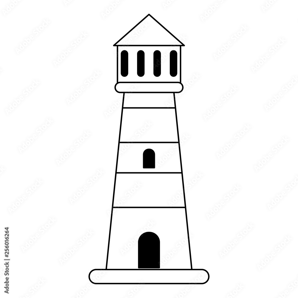 Lighthouse building symbol isolated in black and white