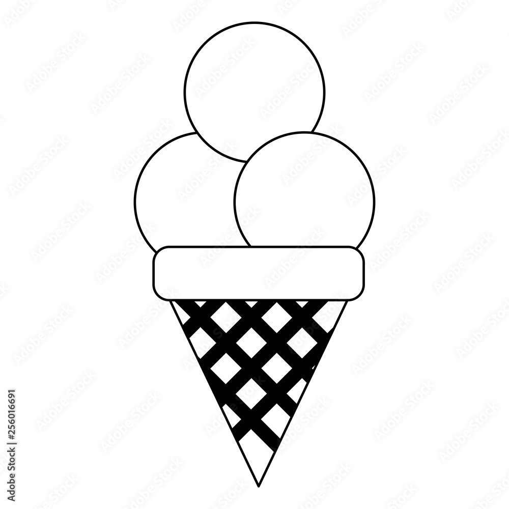 ice cream cone with three scopes in black and white ice cream cone with three scopes in black and white