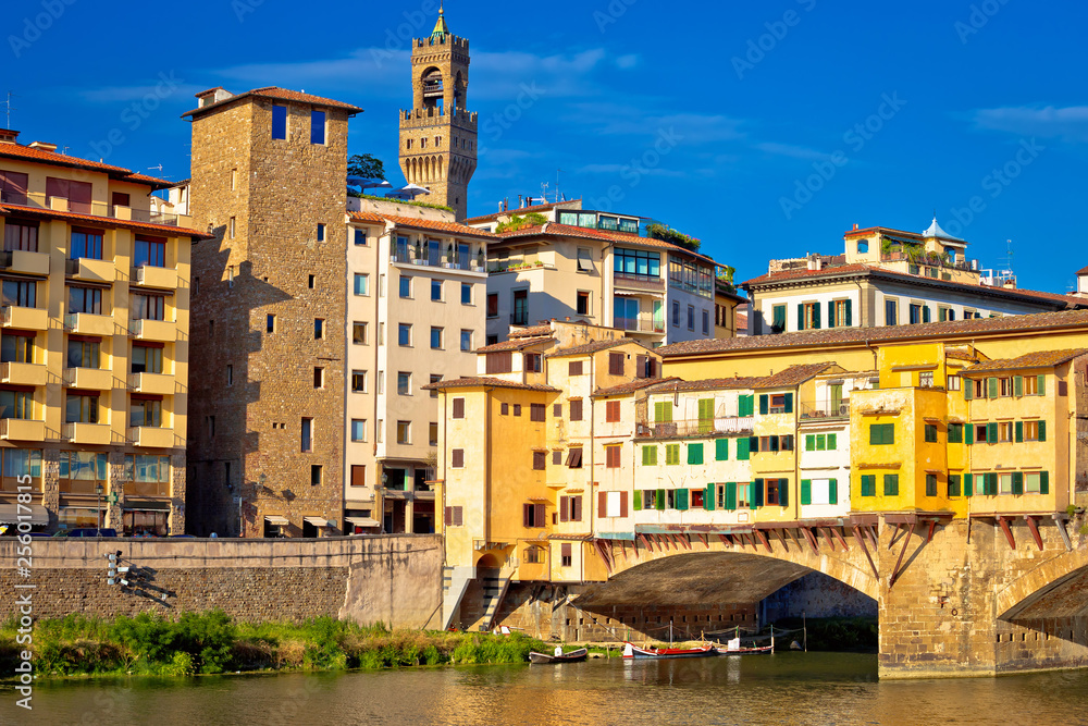 Ponte Vecchio bridge and Arno river waterfront of Florence view